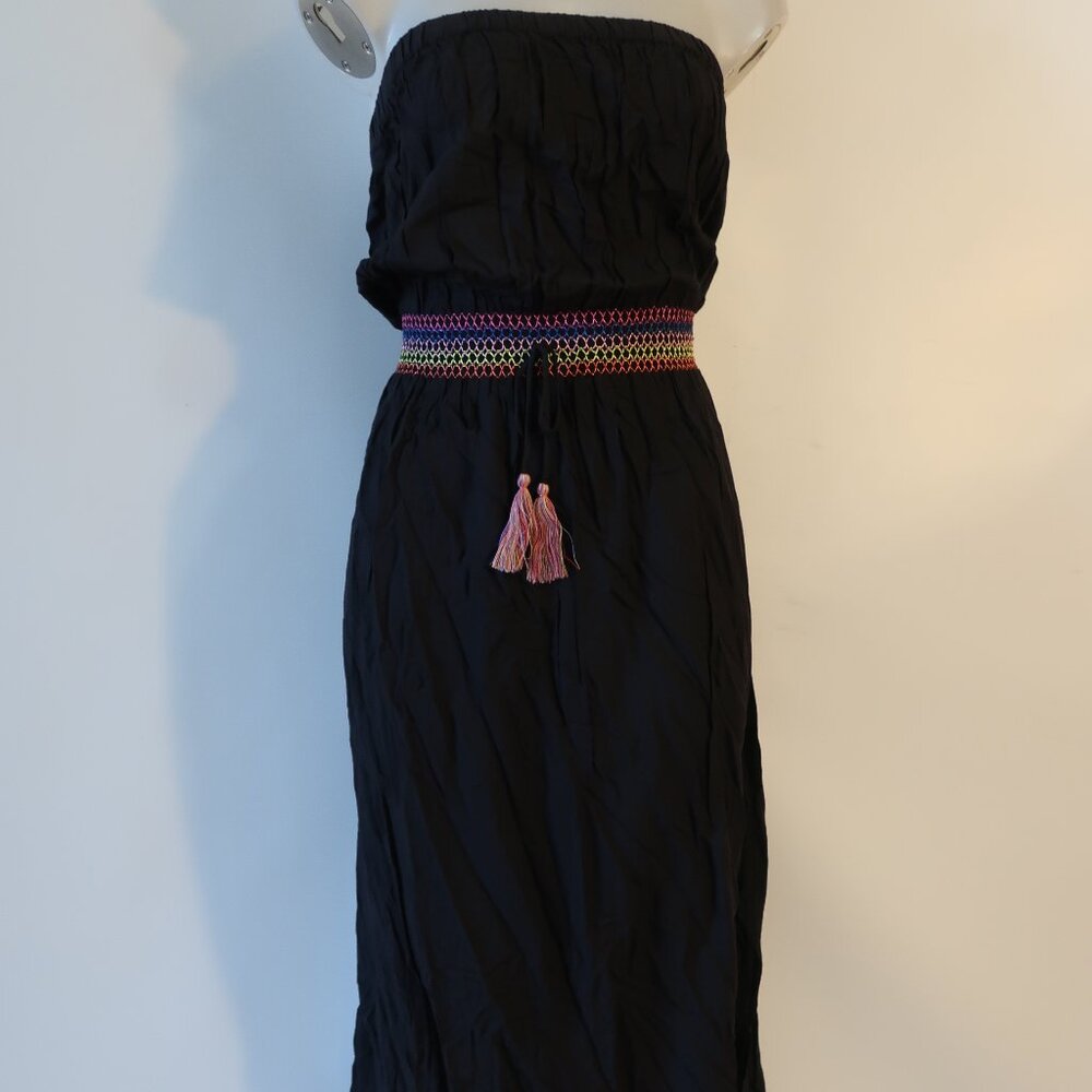 NWT Womens Tina Demel Black, Multi Embroidered Tube Maxi Dress M *